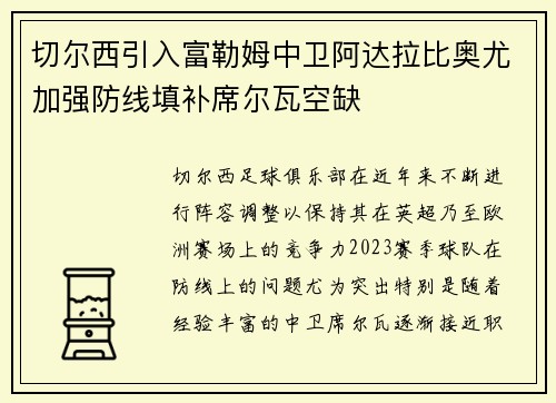 切尔西引入富勒姆中卫阿达拉比奥尤加强防线填补席尔瓦空缺 切尔西引入富勒姆中卫阿达拉比奥尤加强防线填补席尔瓦空缺