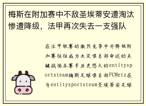 梅斯在附加赛中不敌圣埃蒂安遭淘汰惨遭降级，法甲再次失去一支强队